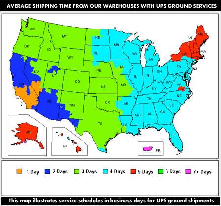 HockeyPants.com UPS Shipping Map And Timelines