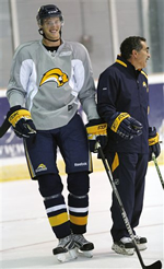 big ice hockey pants worn by Tyler Myers